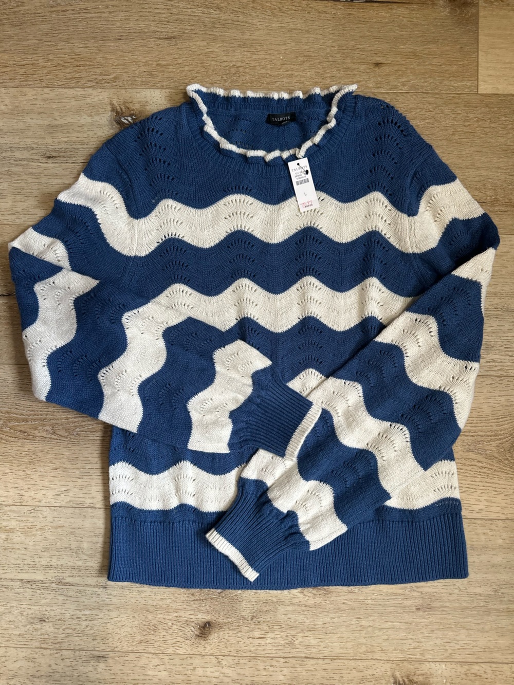 NWT Talbots Women's Blue & Cream Wave Knit Sweater
